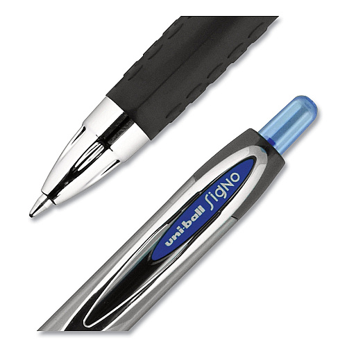 uni-ball Signo 207 Gel Pen, Retractable, Medium 0.7 mm, Blue Ink, Smoke/Black/Blue Barrel, 36/Box (1921064)