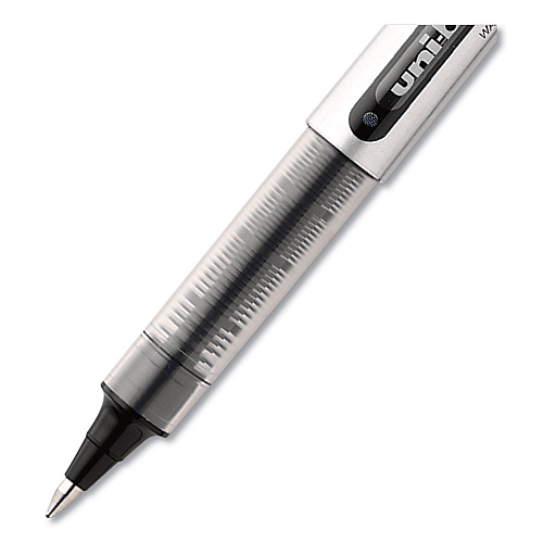 uni-ball VISION Roller Ball Pen, Stick, Fine 0.7 mm, Black Ink, Silver/Black/Clear Barrel, 36/Pack (1921066)