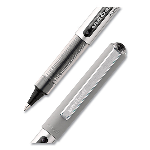 uni-ball VISION Roller Ball Pen, Stick, Fine 0.7 mm, Black Ink, Silver/Black/Clear Barrel, 36/Pack (1921066)