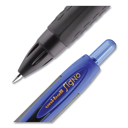 uni-ball 307 Gel Pen, Retractable, Fine 0.5 mm, Blue Ink, Black Barrel, Dozen (1947088)