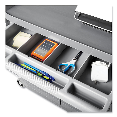 Rubbermaid Commercial Xtra Instrument Cart with Locking Storage Area, Plastic, 3 Shelves, 300 lb Capacity, 20" x 40.63" x 37.8", Gray (4094GRA)