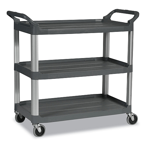 Rubbermaid Commercial Xtra Utility Cart with Open Sides, Plastic, 3 Shelves, 300 lb Capacity, 20" x 40.63" x 37.8", Gray (4091GRA)