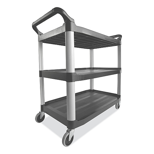 Rubbermaid Commercial Xtra Utility Cart with Open Sides, Plastic, 3 Shelves, 300 lb Capacity, 20" x 40.63" x 37.8", Gray (4091GRA)