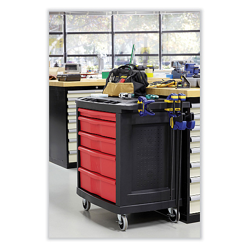 Rubbermaid Commercial Five-Drawer Mobile Workcenter, 32.63w x 19.9d x 33.5h, Black Plastic Top (773488)