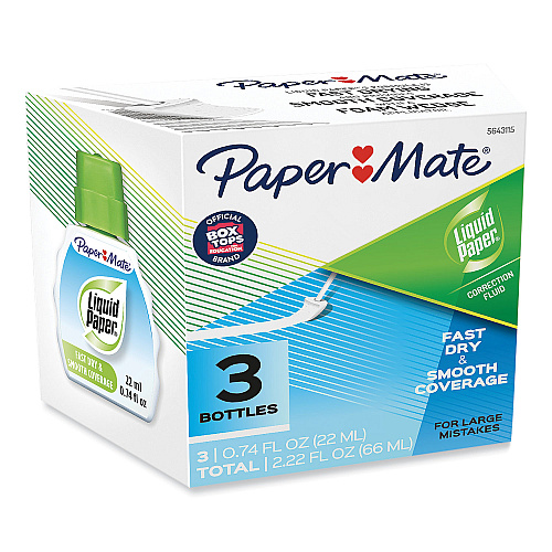 Paper Mate Fast Dry Correction Fluid, 22 ml Bottle, White, 3/Pack (5643115)