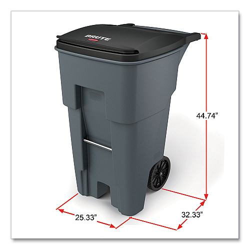 Rubbermaid Commercial Brute Roll-Out Heavy-Duty Container, 65 gal, Polyethylene, Gray (9W21GY)