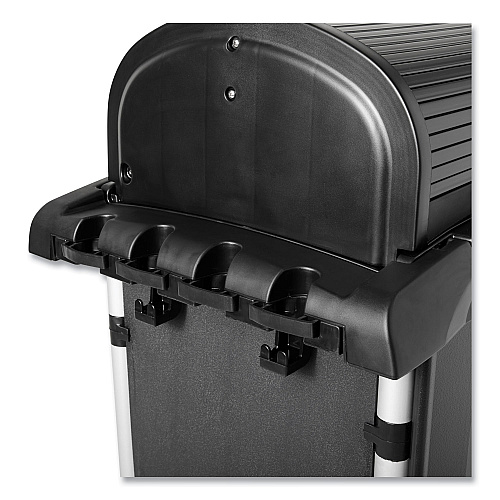 Rubbermaid Commercial Executive High Security Janitorial Cleaning Cart, Plastic, 4 Shelves, 1 Bin, 23.1" x 39.6" x 27.5", Black (1861427)