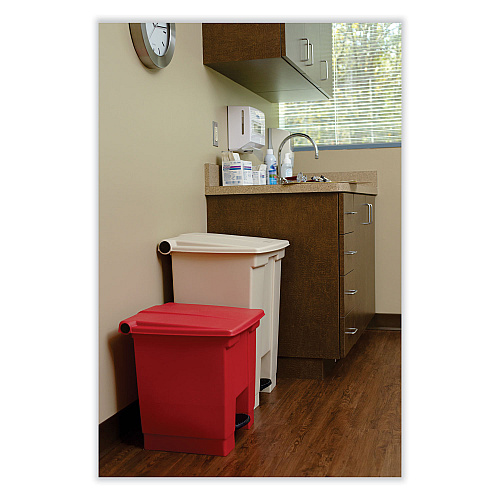 Rubbermaid Commercial Indoor Utility Step-On Waste Container, 8 gal, Plastic, Red (6143RED)