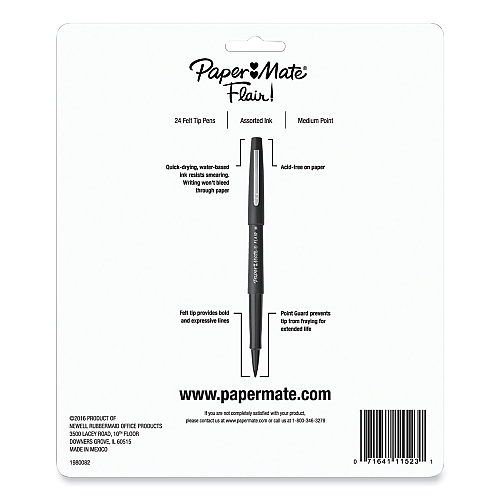 Paper Mate Point Guard Flair Felt Tip Porous Point Pen, Stick, Medium 0.7 mm, Assorted Tropical Vacation Ink and Barrel Colors, 24/Pack (1978998)