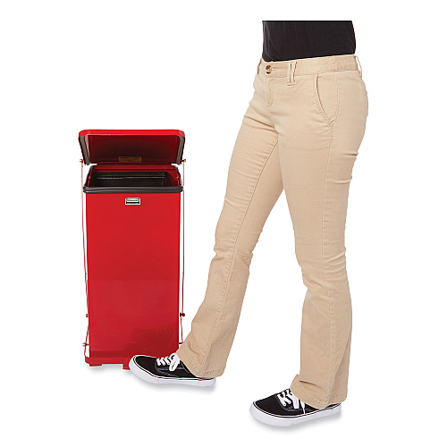 Rubbermaid Commercial Defenders Heavy-Duty Steel Step Can, 4 gal, Steel, Red (ST7EPLRED)