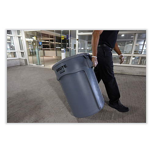 Rubbermaid Commercial Vented Round Brute Container, 55 gal, Plastic, Gray (265500GY)