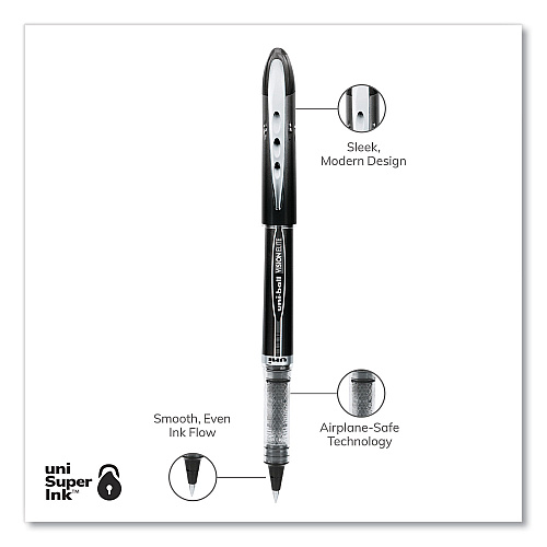uni-ball VISION ELITE Hybrid Gel Pen, Stick, Extra-Fine 0.5 mm, Black Ink, Black/Clear Barrel (69000)
