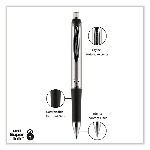 uni-ball 207 Impact Gel Pen, Retractable, Bold 1 mm, Black Ink, Black Barrel (65870)