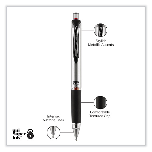 uni-ball 207 Impact Gel Pen, Retractable, Bold 1 mm, Red Ink, Black/Red Barrel (65872)