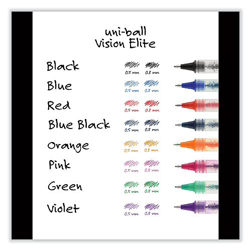 uni-ball VISION ELITE Hybrid Gel Pen, Stick, Extra-Fine 0.5 mm, Black Ink, Black/Clear Barrel (69000)