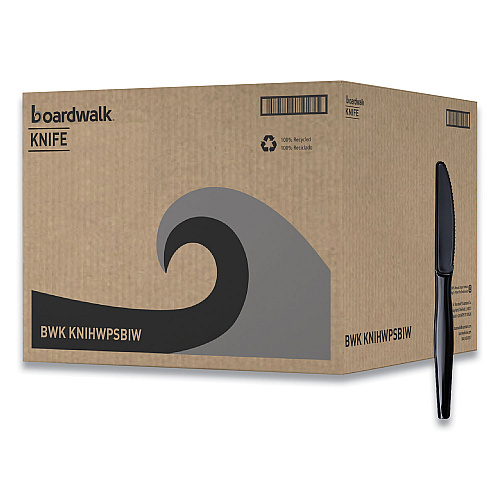 Boardwalk&reg; HW Wrapped Polystyrene Cutlery, Knife, Bk, 1000 Knives (BWKKNIHWPSBIW)