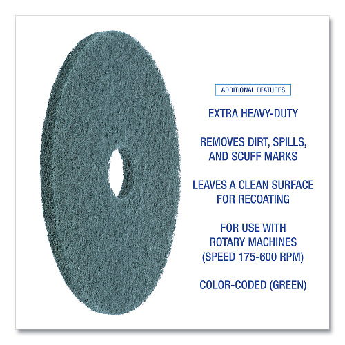Boardwalk Heavy-Duty Scrubbing Floor Pads, 19" Diameter, Green, 5/Carton (BWK4019GRE)