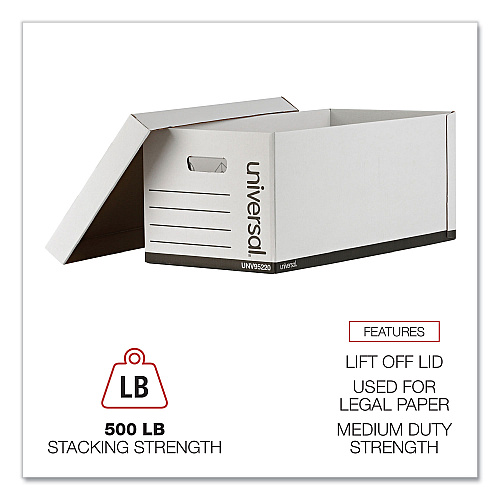 Universal Medium-Duty Easy Assembly Storage Box, Letter Files, White, 12/Carton (UNV95220)