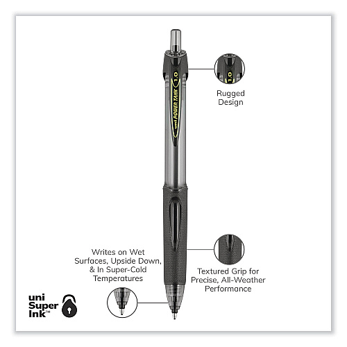 uni-ball Power Tank RT Ballpoint Pen, Retractable, Bold 1 mm, Black Ink, Smoke/Black Barrel, Dozen (42070)
