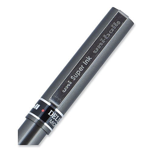 uni-ball Deluxe Roller Ball Pen, Stick, Extra-Fine 0.5 mm, Black Ink, Metallic Gray/Black Barrel, Dozen (60025)