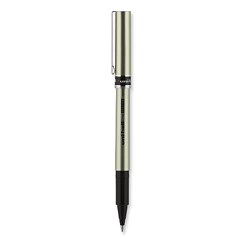 uni-ball Deluxe Roller Ball Pen, Stick, Fine 0.7 mm, Black Ink, Champagne/Black Barrel, Dozen (60052)