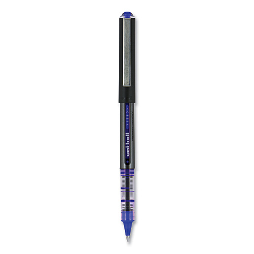 uni-ball VISION Roller Ball Pen, Stick, Extra-Fine 0.5 mm, Blue Ink, Gray/Blue/Clear Barrel, Dozen (60108)