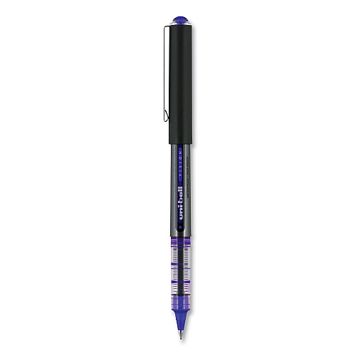 uni-ball VISION Roller Ball Pen, Stick, Extra-Fine 0.5 mm, Blue Ink, Gray/Blue/Clear Barrel, Dozen (60108)
