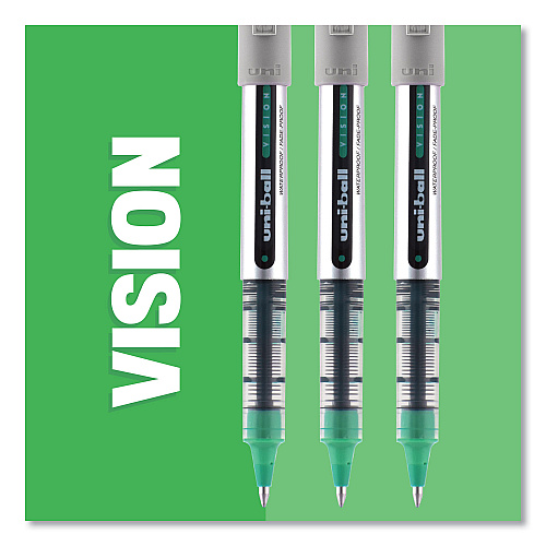 uni-ball VISION Roller Ball Pen, Stick, Extra-Fine 0.5 mm, Blue Ink, Gray/Blue/Clear Barrel, Dozen (60108)