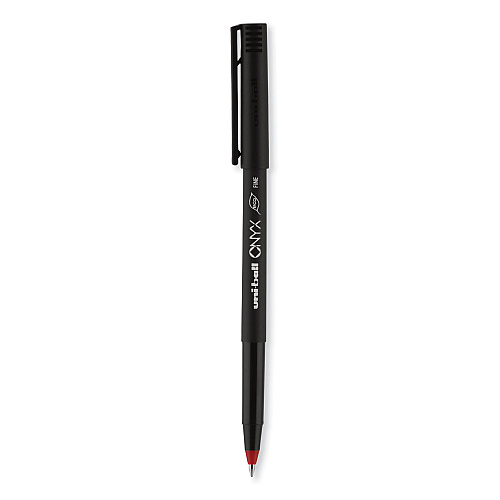 uni-ball ONYX Roller Ball Pen, Stick, Fine 0.7 mm, Red Ink, Black/Red Barrel, Dozen (60144)