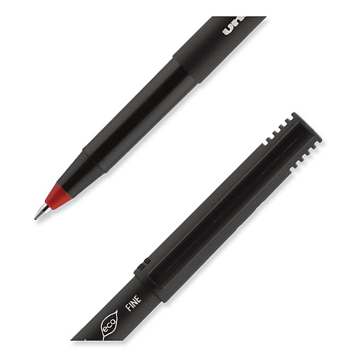 uni-ball ONYX Roller Ball Pen, Stick, Fine 0.7 mm, Red Ink, Black/Red Barrel, Dozen (60144)