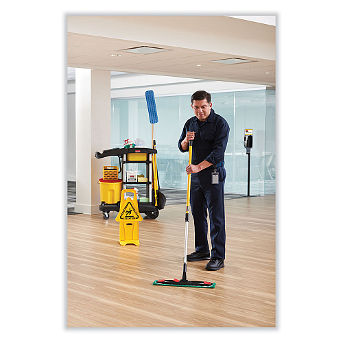 Rubbermaid Commercial Adaptable Flat Mop Kit, 19.5 x 5.5 Blue Microfiber Head, 48" to 72" Yellow Aluminum Handle (2132426)