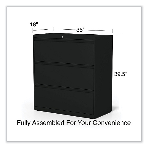 Alera Lateral File, 3 Legal/Letter/A4/A5-Size File Drawers, Black, 36" x 18.63" x 40.25" (ALEHLF3641BL)