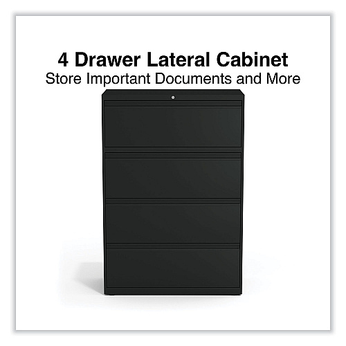Alera Lateral File, 4 Legal/Letter-Size File Drawers, Black, 36" x 18.63" x 52.5" (ALEHLF3654BL)