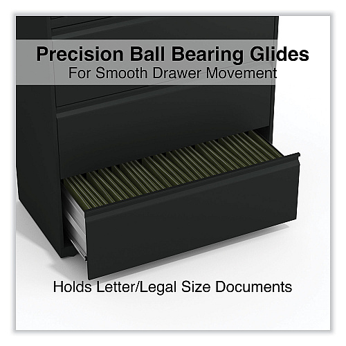 Alera Lateral File, 4 Legal/Letter-Size File Drawers, Black, 36" x 18.63" x 52.5" (ALEHLF3654BL)