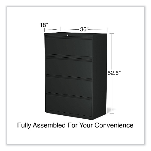 Alera Lateral File, 4 Legal/Letter-Size File Drawers, Black, 36" x 18.63" x 52.5" (ALEHLF3654BL)