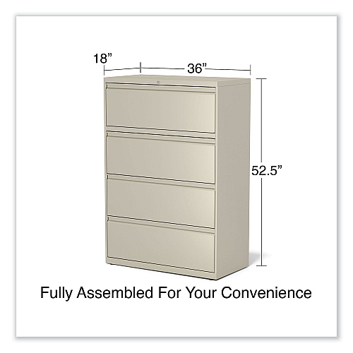 Alera Lateral File, 4 Legal/Letter-Size File Drawers, Putty, 36" x 18.63" x 52.5" (ALEHLF3654PY)