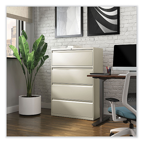 Alera Lateral File, 4 Legal/Letter-Size File Drawers, Putty, 36" x 18.63" x 52.5" (ALEHLF3654PY)
