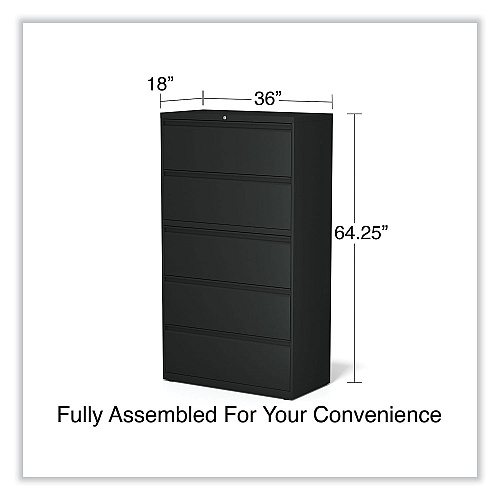 Alera Lateral File, 5 Legal/Letter/A4/A5-Size File Drawers, Black, 36" x 18.63" x 67.63" (ALEHLF3667BL)