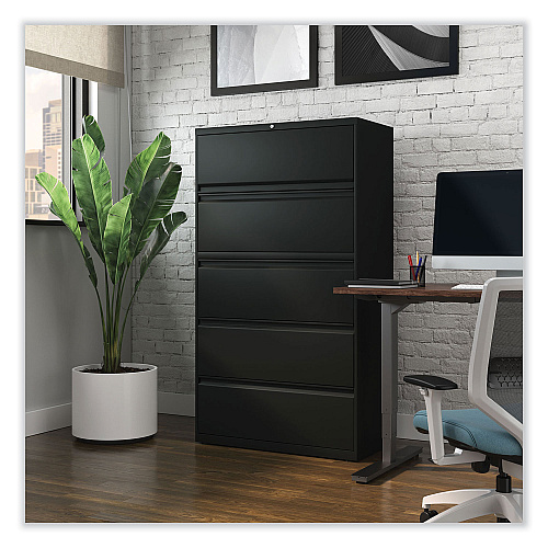 Alera Lateral File, 5 Legal/Letter/A4/A5-Size File Drawers, Black, 36" x 18.63" x 67.63" (ALEHLF3667BL)