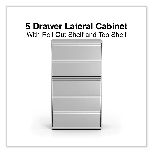 Alera Lateral File, 5 Legal/Letter/A4/A5-Size File Drawers, Light Gray, 36" x 18.63" x 67.63" (ALEHLF3667LG)