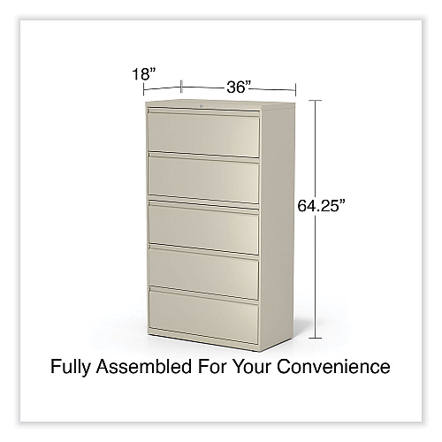 Alera Lateral File, 5 Legal/Letter/A4/A5-Size File Drawers, Putty, 36" x 18.63" x 67.63" (ALEHLF3667PY)