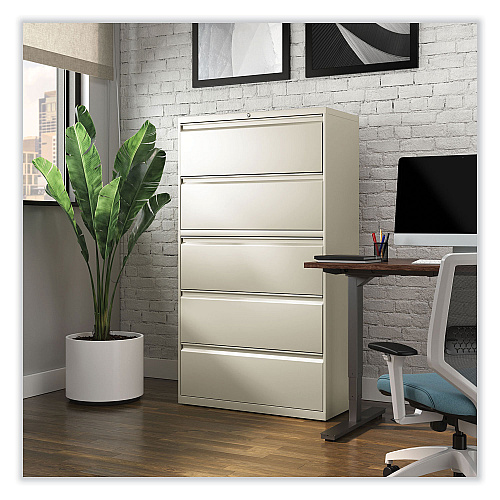 Alera Lateral File, 5 Legal/Letter/A4/A5-Size File Drawers, Putty, 36" x 18.63" x 67.63" (ALEHLF3667PY)