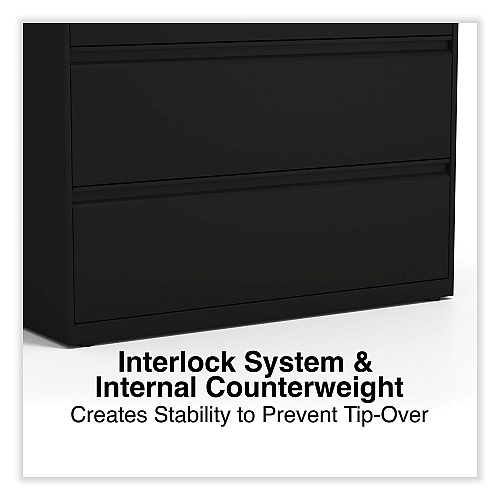 Alera Lateral File, 4 Legal/Letter-Size File Drawers, Black, 42" x 18.63" x 52.5" (ALEHLF4254BL)