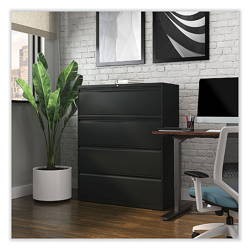 Alera Lateral File, 4 Legal/Letter-Size File Drawers, Black, 42" x 18.63" x 52.5" (ALEHLF4254BL)