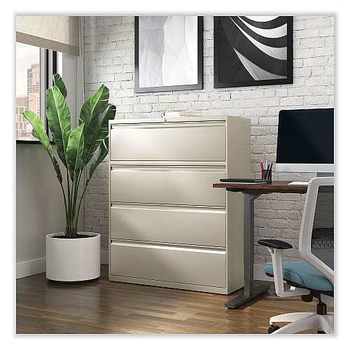 Alera Lateral File, 4 Legal/Letter-Size File Drawers, Putty, 42" x 18.63" x 52.5" (ALEHLF4254PY)