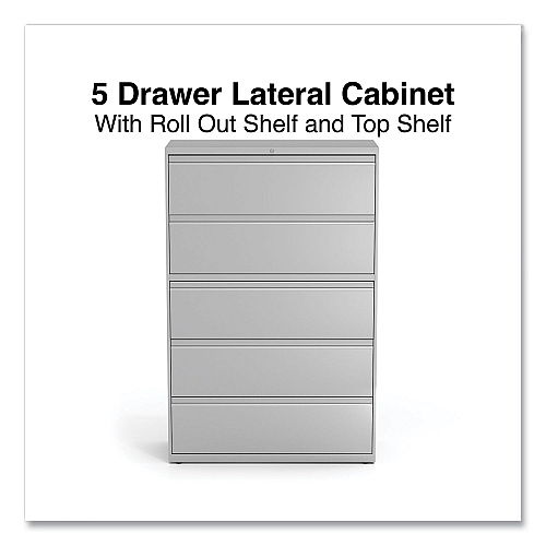 Alera Lateral File, 5 Legal/Letter/A4/A5-Size File Drawers, 1 Roll-Out Posting Shelf, Light Gray, 42" x 18.63" x 67.63" (ALEHLF4267LG)