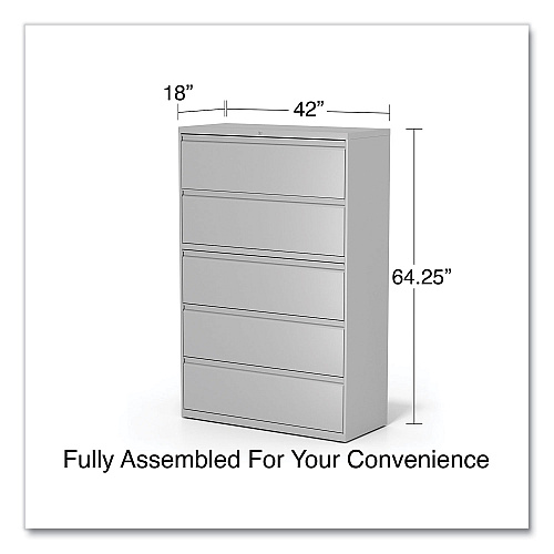 Alera Lateral File, 5 Legal/Letter/A4/A5-Size File Drawers, 1 Roll-Out Posting Shelf, Light Gray, 42" x 18.63" x 67.63" (ALEHLF4267LG)
