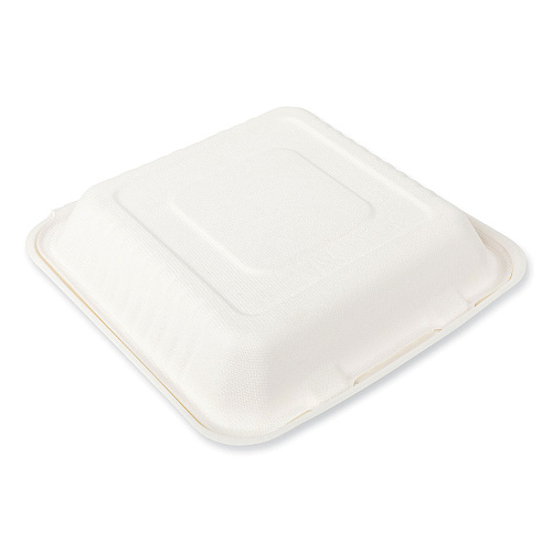 AmerCareRoyal Bagasse PFAS-Free Food Containers, 3-Compartment, 9 x 9 x 3.19, White, Bamboo/Sugarcane, 200/Carton (HL93NPFA)