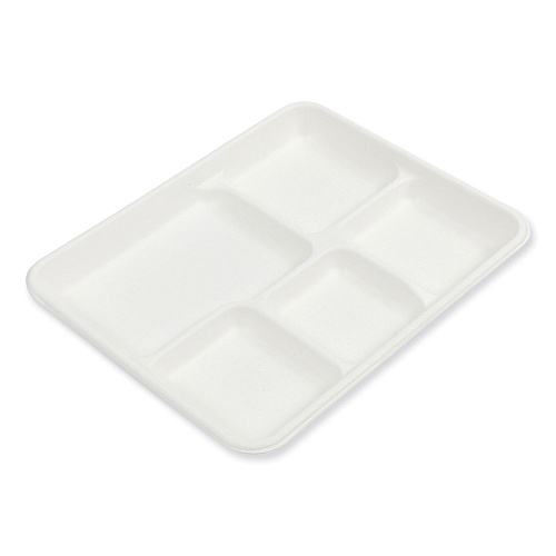 AmerCareRoyal Bagasse PFAS-Free Food Tray, 5-Compartment, 8.26 x 10.23 x 0.94, White, Bamboo/Sugarcane, 500/Carton (TL15TNPFA)