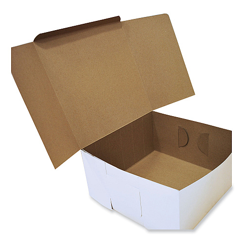 SCT White One-Piece Non-Window Bakery Boxes, Standard, 12 x 12 x 6, White/Kraft, Paper, 50/Bundle (1589)